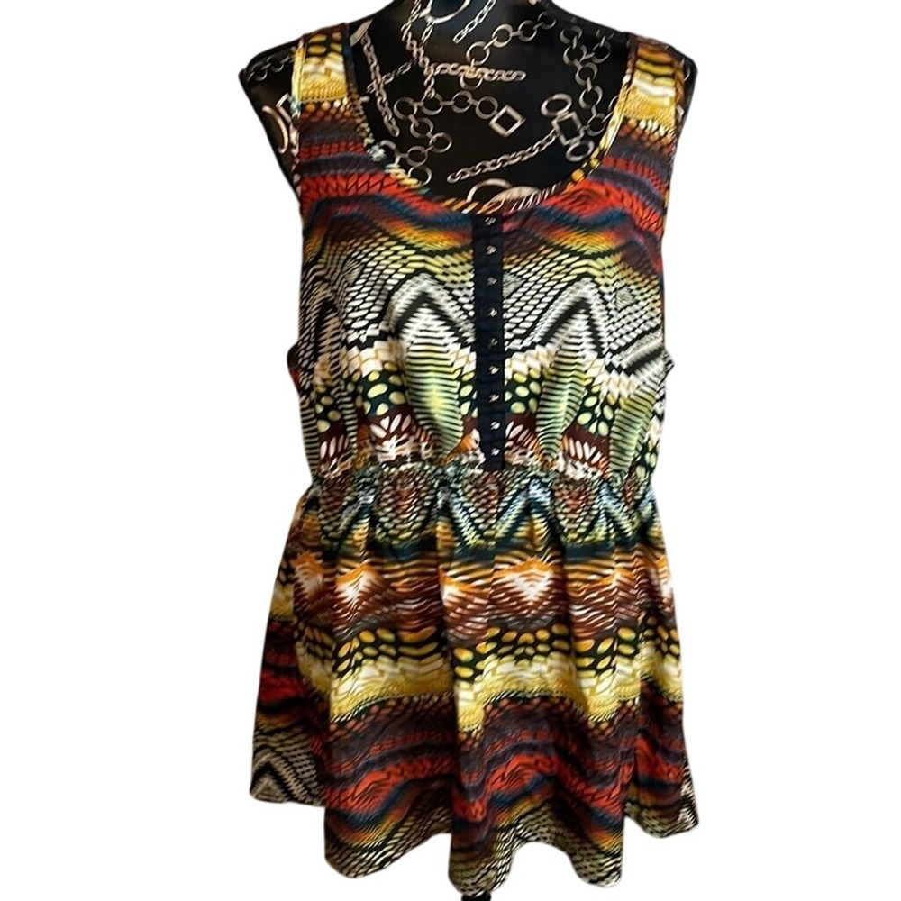 FOREVER 21 Plus Sizes Boho Tank Top Elastic Waist Blouse Faux Hook Eye Front‎ 3X
